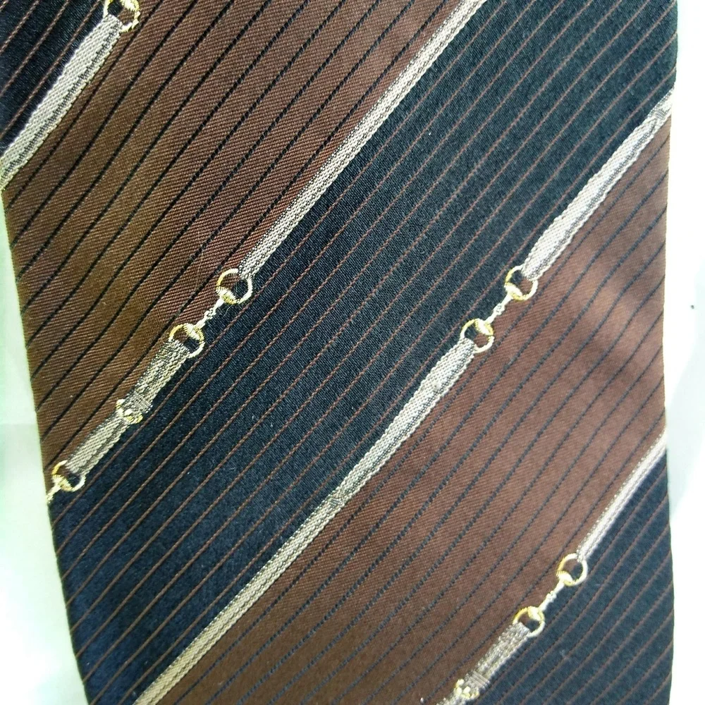 GUCCI VINTAGE HORSEBIT SILK NECK TIE brown black